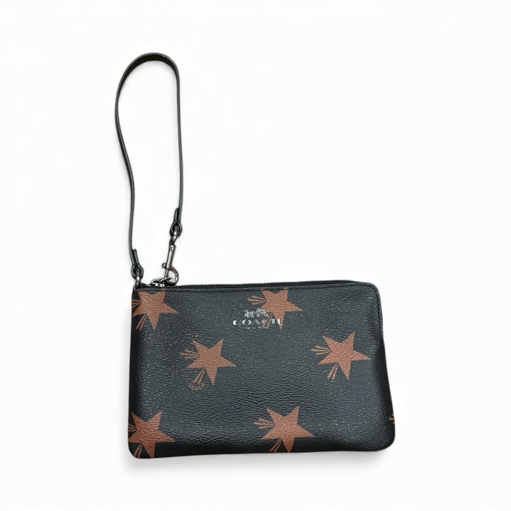 Coach Black and Brown Star Pattern Wristlet